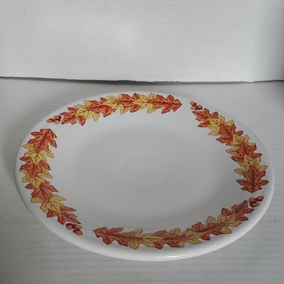 Fiestaware Fiesta Fall Leaves Acorn Ceramic Luncheon Plate 9" Classic Rim White - Picture 3 of 16